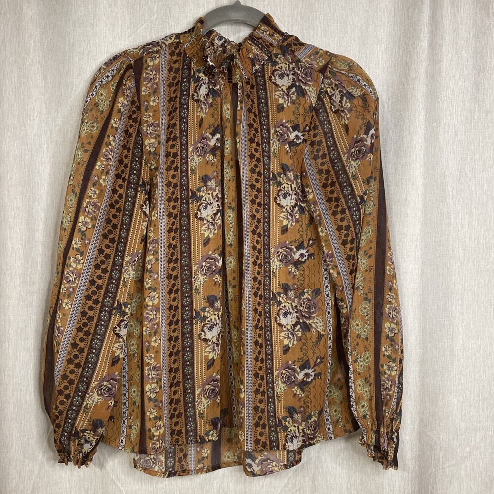 Maurice’s Sheer Long Sleeve Mock Neck Blouse - Floral Fall/Autumn Colors - Cute!
